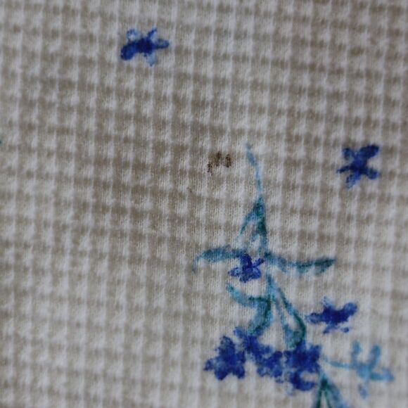 Vanity Fair Waffle Knit Cream & Blue Floral Robe | Vintage Large Cotton Blend - Picture 9 of 16